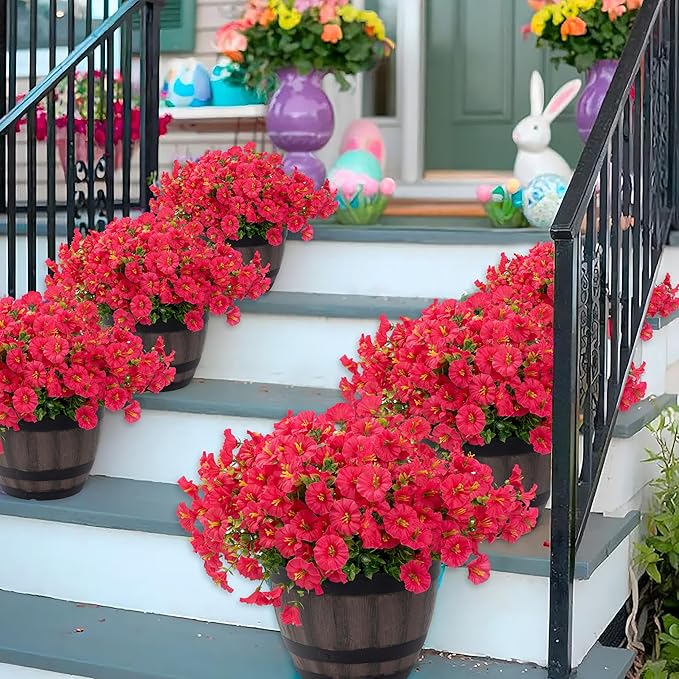 Artificial Flowers for Outdoor Indoor Garden Home Decoration, Faux Flower Daisy with Eucalyptus Leaves Fake Plants Greenery Boxwood Porch Patio, 12 Bundles