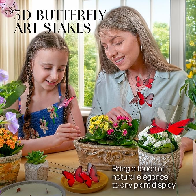 Handmade Red Butterfly Garden Stakes Set of 7 - Decorative Outdoor & Indoor Plant Decor - Nature Lover Gift Idea by Air Aquarium Kushner