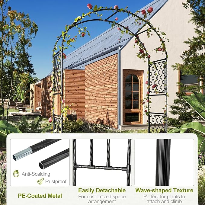 Metal Garden Arbor, 86.6" x 59" Arch Trellis for Climbing Plants, Weather-Resistant Decorative Wedding Archway, Sturdy Iron Frame, Outdoor Black Garden Arch for Patio, Lawn, Pathway, Event Party Back