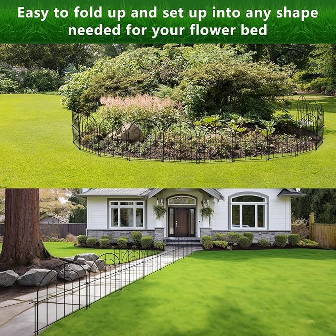 Decorative Garden Fence 17 Inch x 16 Feet, 12 Pack Rustproof Metal No-Dig Fence, Animal Barrier for Dogs, for Patio Outdoor Decoration