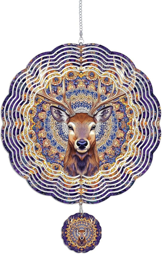 Wind Spinners Outdoor, Purple Brown Elk Deer 3D Stainless Steel Wind Sculpture Spinner for Garden Outside Hanging Decor Mother's Day Christmas Birthday Gifts for Women Men Mom Nana 13.7 in