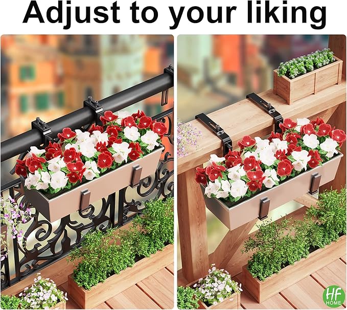 HFHOME 6PCS Adjustable Planter Box Brackets, Brackets for Window Boxes Planters Hanging Flower Box Holders, Heavy Duty Wall Mount Holder for Windowsills, Garden, Fences, and Balcony - Black