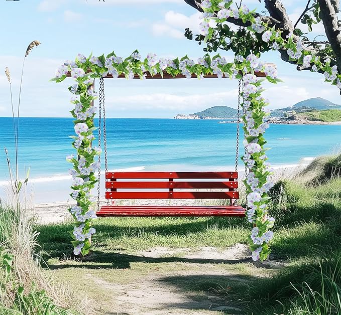 FERIAL Artificial Vines 15Feet Silk Flower Garland for Outdoors Blue Morning Glory Vine Artificial Flowers Hanging Plants Garland Fake Green Plant 2Pcs for Wall Fence Indoor Wedding Banquet Decor