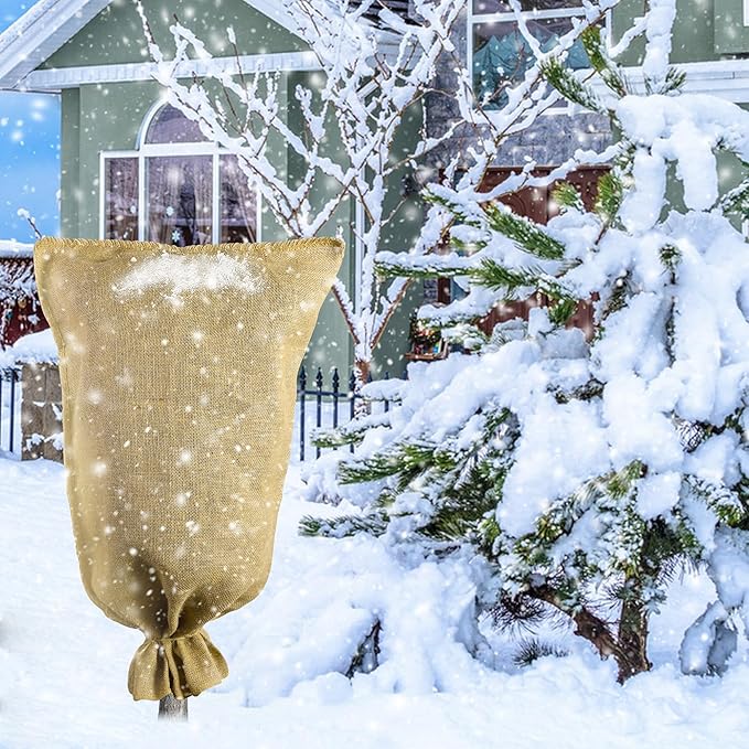 3 Pack 40" x 24" Burlap Winter Plant Cover Bags- Reusable Burlap Frost Cloth Plant Freeze Protection- Warm Burlap Sacks Plant Frost Blankets with Twine for Outdoor Garden Trees Potted Plants
