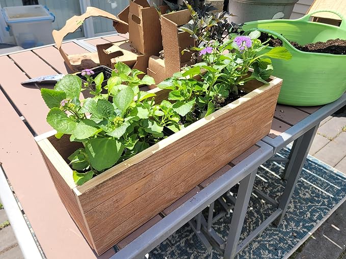 Handmade Cedar Wood Planter Box – Custom Small Indoor Outdoor Window Herb Box with Drainage Hole – Rustic Kitchen, Living Room, or Wedding Decor – Made in USA – Wood Flower or Plant Holder (8")