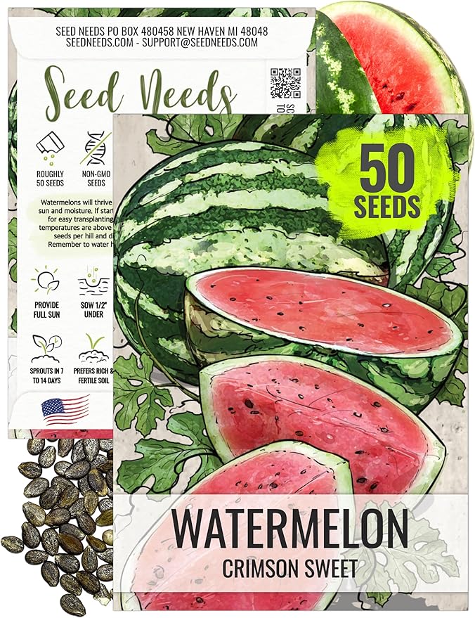 Seed Needs Watermelon Seeds for Planting Crimson Sweet Watermelons - Non-GMO Heirloom & Untreated - Grow an Outdoor Home Grown Garden Filled with Sweet Fruits (1 Pack)
