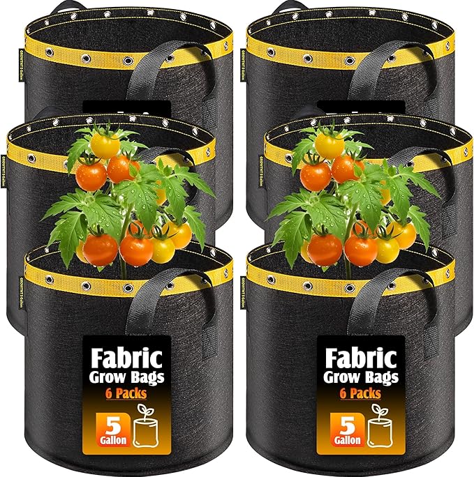 5 Gallon Grow Bags - Fabric Pots with Handles, Heavy-Duty Cloth Grow Bags for Vegetables, Tomatoes, Plants - 5 Gal Planter Bags, Reusable Garden Grow Bags