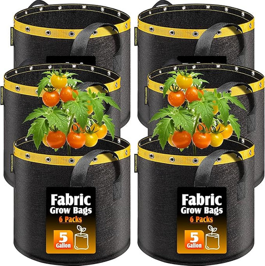 5 Gallon Grow Bags - Fabric Pots with Handles, Heavy-Duty Cloth Grow Bags for Vegetables, Tomatoes, Plants - 5 Gal Planter Bags, Reusable Garden Grow Bags