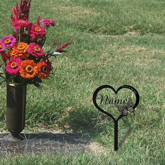 Custom Metal Heart with Butterfly Memorial Stake,Grave Marker,Personalized Cemetery Stake,Loss of Loved One Garden Stake
