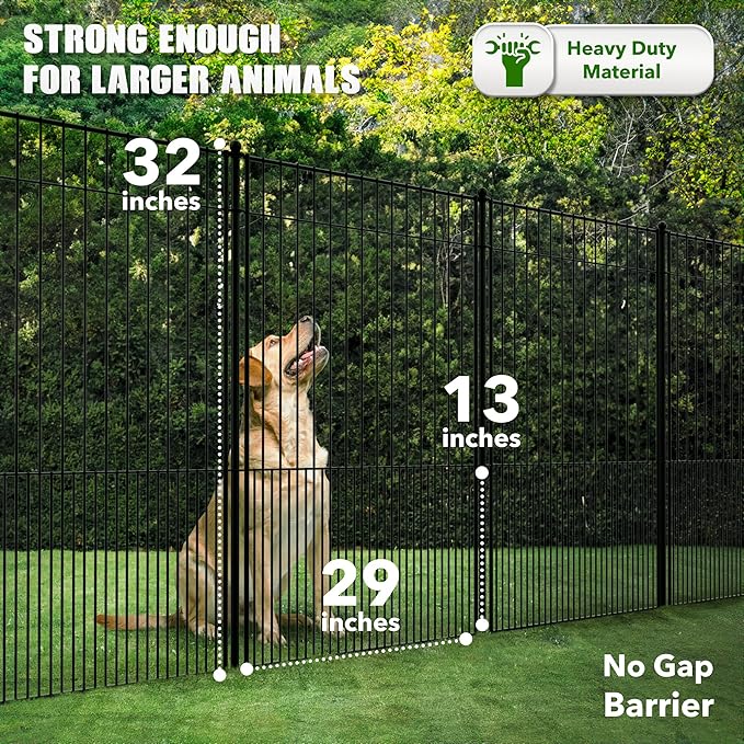 WESLEY'S CORNER Tall Fence Panels - 32”H x 29”L, No Dig Metal Dog Fence, Heavy Duty, Garden Border & Animal Barrier, Rustproof, Decorative Fencing for Backyards, Frontyards, Outdoors and Edging