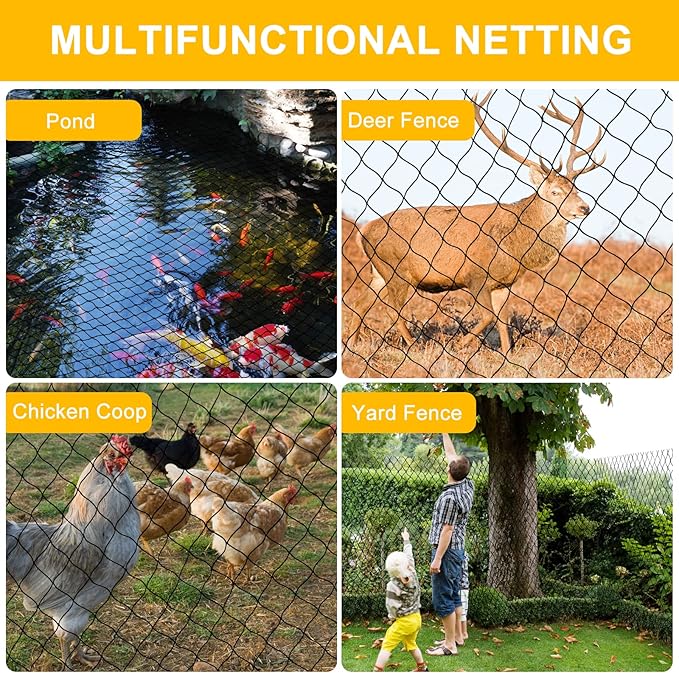 Bird Netting 50ft x 100ft, Heavy Duty Garden Net 1 inch Mesh Nylon Nettings for Chicken Coop Roof, Poultry Netting Deer Fence Trellis Net for Fruits Trees Plants