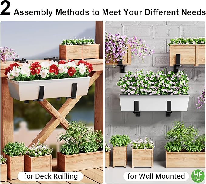 HFHOME 6PCS Adjustable Planter Box Brackets, Brackets for Window Boxes Planters Hanging Flower Box Holders, Heavy Duty Wall Mount Holder for Windowsills, Garden, Fences, and Balcony - Black
