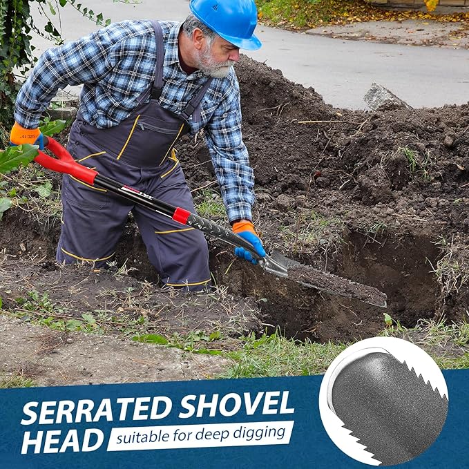 Drain Spade Shovel - Trenching, Transplanting, Narrow, Serrated for Digging, 44 Inches