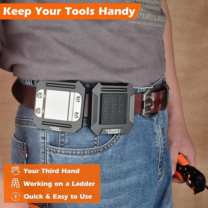 ULIBERMAGNET Magnetic Tool Holder, Gifts for Men Him Dad, Heavy Duty Clip-On Belt Magnet Holder,Soild Aluminum Strong Tool Holster Belt Clip for Screw Driver,Drill Bit, Wrench, Hammer, Hardware Tools