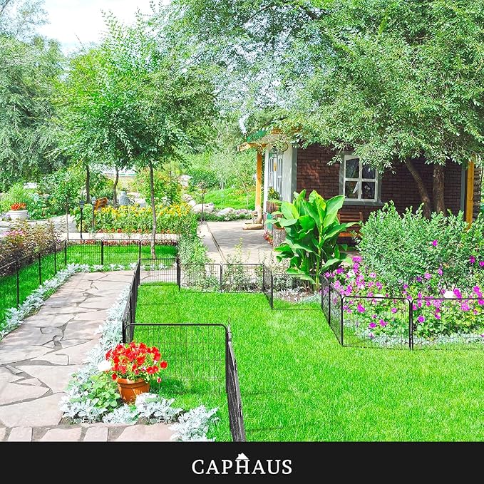 CAPHAUS Decorative Garden Fence, 24 Inch x 21 FT Heavy Duty Iron Fencing Landscape Patio Flower Bed Animal Barrier Border Edging Section, Panel Decor, Folding Wire Fence for Yard for Dog Outdoor
