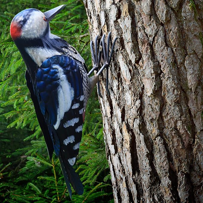 Metal Woodpecker Bird Figurine - Lifeilke Backyard & Garden Gift, Birds Statue Sculpture Art Large Realistic - Outdoor Fall Decor, Metal Yard Art