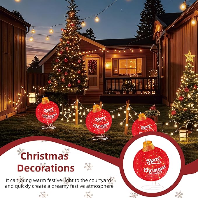 Lighted Pop-Up Outdoor Christmas Ornaments Set, Large Outdoor Christmas Decorations for Yard Lawn with 185 LED Lights & 8 Modes, with Reinforced Metal Base