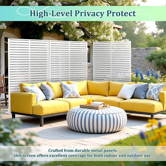 Metal Privacy Screen Outdoor Privacy Screen, Freestanding Fence Panel for Outside, 72''H×47''W, Decorative Screen Panel for Backyard/Patio/Deck