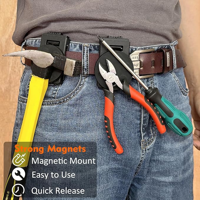 MUTUACTOR Magnetic Tool Belt Clip,Anti-Slip Magnet Tool Holder for Belt,Strong Magne Clip Tool Belt Accessories for Hammer Screwdrivers Adjustable Wrench Magnetic Tools and Hardware(1 Set)