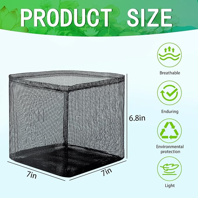 EBaokuup 4 Pcs Aquatic Planting Bags - 7" Reusable Mesh Water Garden Pond Plant Pot - Breathable Square Lily Pots for Bog and Terrestrial Plants
