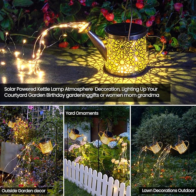 Outdoor Solar Metal Watering Can Small Hanging Decorative Waterproof Lights for Garden Decor, Yard Lights, Outside Patio Lawn, Gifts for Mom Grandma Women Birthday,1 pack, Warm White