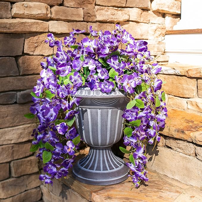 Artificial Hibiscus Fake Hanging Flowers Plants for Outdoors Spring Summer Decor, 4pcs Purple Silk Hibiscus Long Trailing Vines UV Resistant Realistic Faux Flower for Outside Front Door Porch Patio