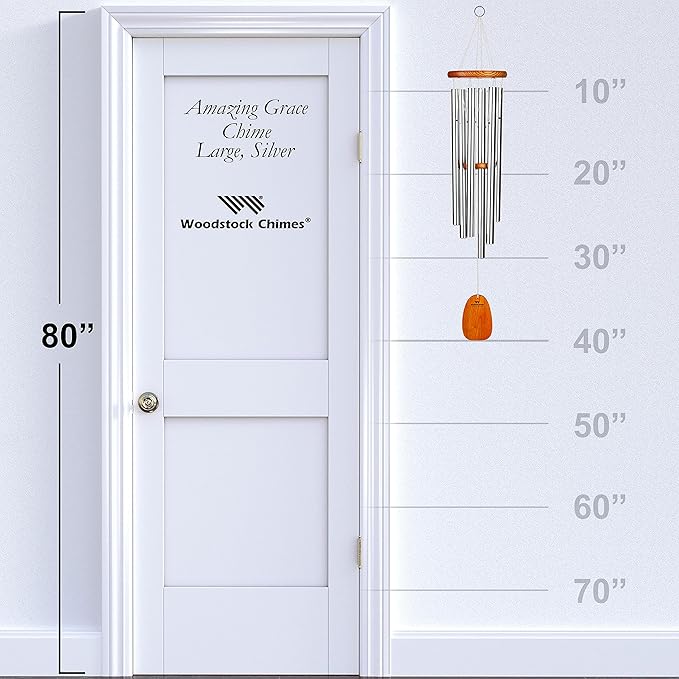 Woodstock Chimes Amazing Grace Wind Chime for Outside 40" Medium Silver,Outdoor Decor for Patio, Porch, Garden, Memorial Gift for Loved Ones AGLS