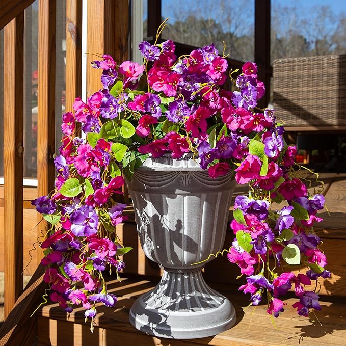 Artificial Hibiscus Fake Hanging Flowers Plants for Outdoors Spring Decoration, 2pcs Faux Silk Outside Hibiscus Long Trailing Vines Realistic UV Resistant for Front Door Planter Porch Patio Wedding