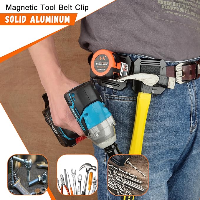 ULIBERMAGNET Magnetic Tool Holder, Gifts for Men Him Dad, Heavy Duty Clip-On Belt Magnet Holder,Soild Aluminum Strong Tool Holster Belt Clip for Screw Driver,Drill Bit, Wrench, Hammer, Hardware Tools