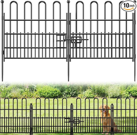 10 Panels Garden Fence with Latch Gate, 24.01in (H) X 20ft(L) Animal Barrier Fence with 1in Gaps for Rabits, Dog Fencing Outdoor for Yard, Flower Beds, Patios, Vegetable Patches