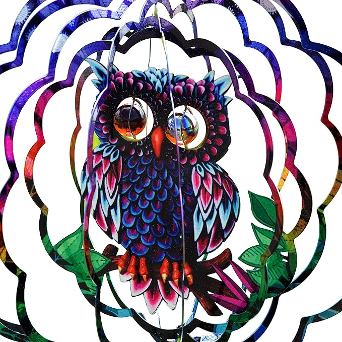 VP Home Mystical Owl Kinetic Wind Spinner - 12" W x 12" H Metal Spinner Outdoor Large Hanging Garden Art Decor