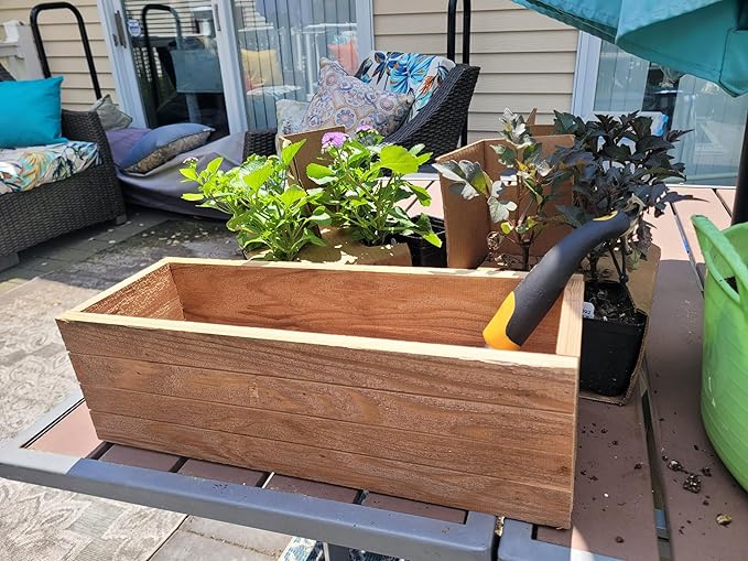 Handmade Cedar Wood Planter Box – Custom Small Indoor Outdoor Window Herb Box with Drainage Hole – Rustic Kitchen, Living Room, or Wedding Decor – Made in USA – Wood Flower or Plant Holder (8")