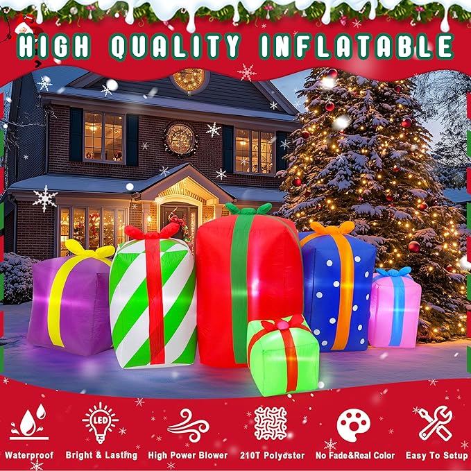 9FT Long Christmas Inflatables Gift Boxes Outdoor Decoration, Indoor Blow Up Lighted Party Decoration, Blow Up Decor with Built-in LED Lights Suitable for Lawn/Yard/Garden/Porch
