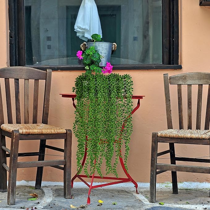 9PCS Artificial Succulents Hanging Plants,27.5 Inch Fake String of Pearls Greenery Plants 5 Branches for Fall Home Garden Office Party Balcony Wall Indoor Outdoor Autumn Decoration