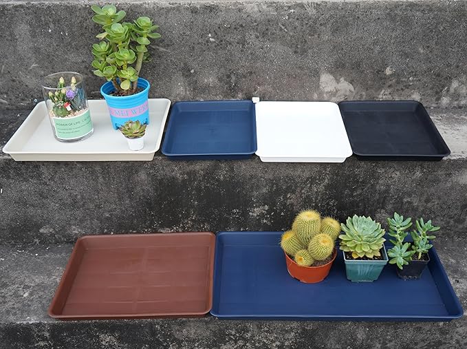 4 Pack Plant Saucer Tray Rectangular, Plant Growing Nursery Trays, Heavy Sturdy Seed Starting Trays, Plants Starter Saucers for Indoors No Holes, Seed Starter Growing Tray (17.5"x10.6", Black)