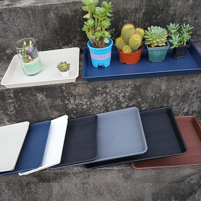 4 Pack Plant Growing Nursery 1020 Trays, Plant Saucer Tray, Heavy Sturdy Seed Starting Trays, Plant Saucer for Indoors No Holes, Seed Starter Growing Tray (22"x11.2", Black)