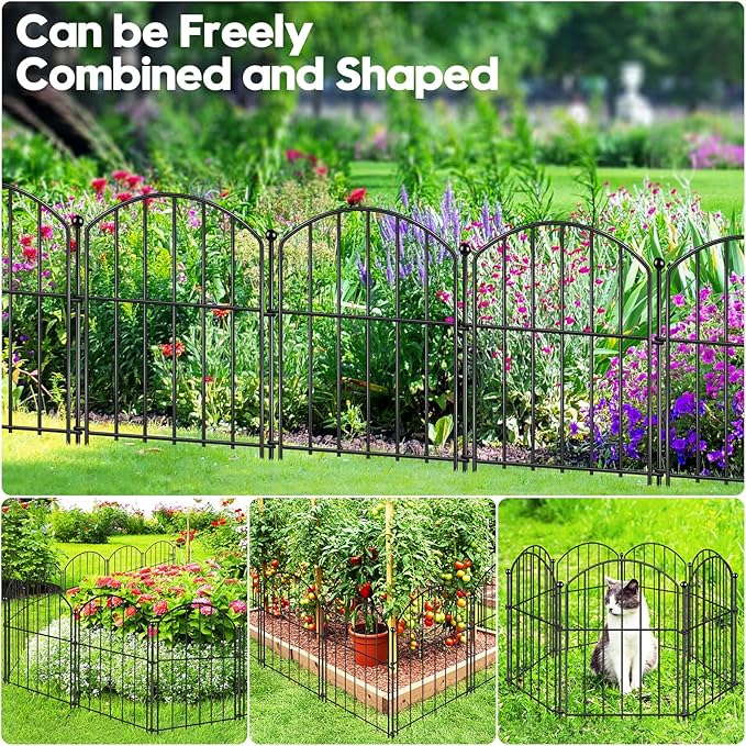 Decorative Garden Fence 17in (H) x25ft (L), Arched Rustproof Metal No Dig Fence for Dogs & Rabbit, Ornamental Animal Barrier for Flower Beds, Border Panels Fencing for Yard & Patio Outdoor Decor