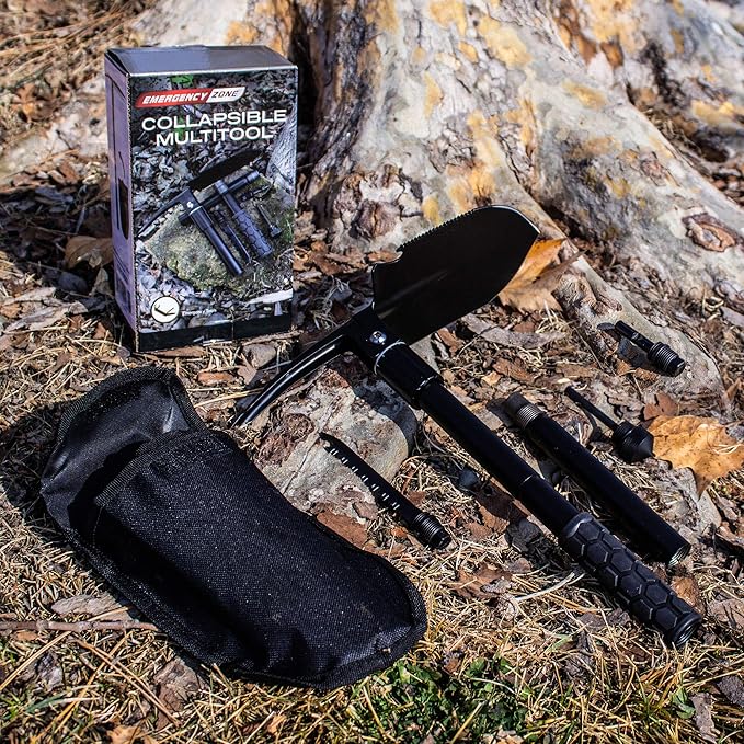 Emergency Zone 12-in-1 Collapsible Folding Shovel | Military 19.5 Inch Survival Shovel | Multitool with Carrying Case | Great for Hiking, Camping, Backpacking, Gardening, to Keep in Your Car | 5 Pack