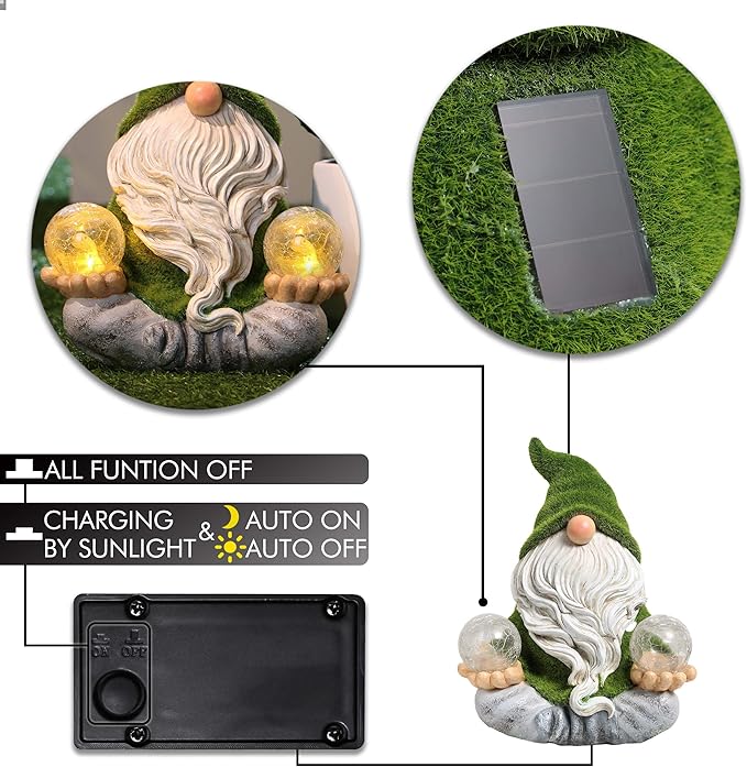 TERESA'S COLLECTIONS Garden Gnomes Decorations for Yard with Solar Lights, Fathers Gifts, Resin Flocked Zen Garden Decor for Outdoor Porch Patio Decor, Yoga Gnome Gifts for Women and Men, 6"