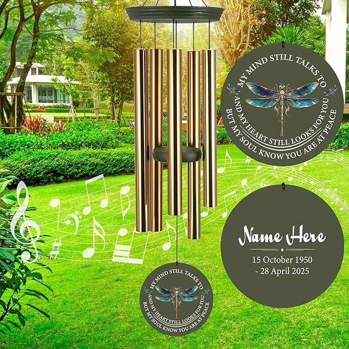 ASTARIN Personalized Wind Chimes, Memorial Wind Chimes, Dragonfly Custom Name Sympathy Gifts Windchime for Loss of Loved One, Condolences 30in/36in Wind Chime for Loss of Loved Ones(Produced in USA)