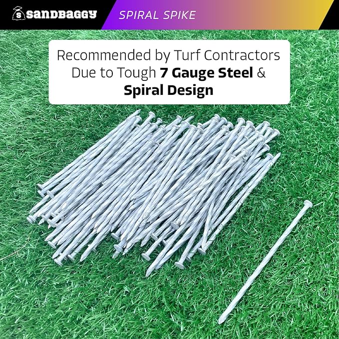 Sandbaggy 6 Inch Galvanized Artificial Turf Stakes - Spiral Landscape Nails - Ground Spikes/Pins for Synthetic Grass, Lawn, Edging, Weed Barrier Fabric, Garden (Steel (7 Gauge), 200)