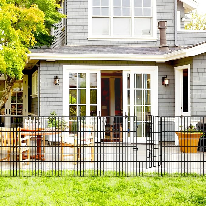 Metal Garden Fence 40 inch H x 28 inch W, 5 Panels (4 Panels + 1Gate), Total 11.6 ft, No Dig Fence Rustproof Animal Barrier Fencing for Dog, Rabbits, and Patio,Yard