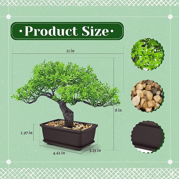 Der Rose 8'' Artificial Bonsai Tree Small Fake Potted Plants for Mens Zen Japanese Home Office Desk Bathroom Shelf Decor Indoor