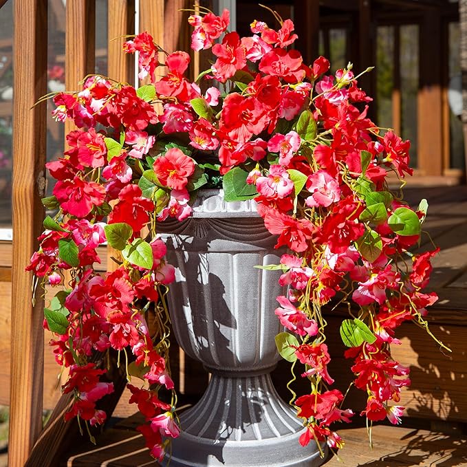 Artificial Hibiscus Fake Hanging Flowers Plants for Outdoors Spring Decoration, 2pcs Faux Silk Outside Hibiscus Long Trailing Vines Realistic UV Resistant for Front Door Planter Porch Patio Yard Urn