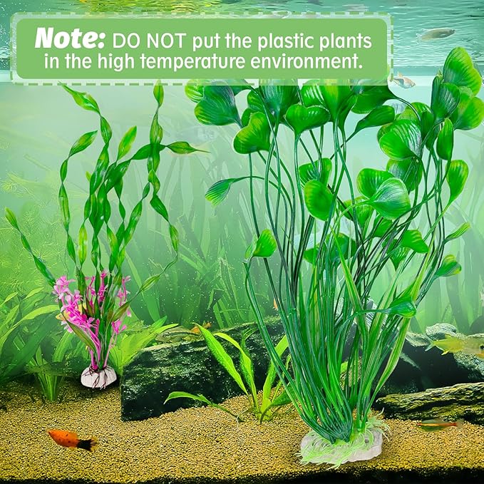 Hamiledyi Artificial Aquarium Plants Fish Tank Decorations, Soft Plastic Green Water Grass for Fish Habitat, Realistic Underwater Décor, Safe for Fish, 2-Pack