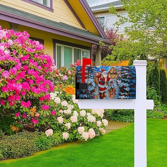 Father Christmas Mailbox Covers Magnetic Merry Christmas Mail Box Cover Santa Claus Mailbox Wraps Magnetic Standard Size 21x18 inch for Outside Garden Yard