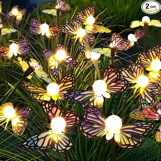 Solar Garden Butterfly Lights, 2 Pack 16 LED Solar Swaying Lights, Swaying in The Wind, Waterproof Firefly Light Outdoor Fairy Light for Garden Patio Yard Pathway Flower Bed Decoration