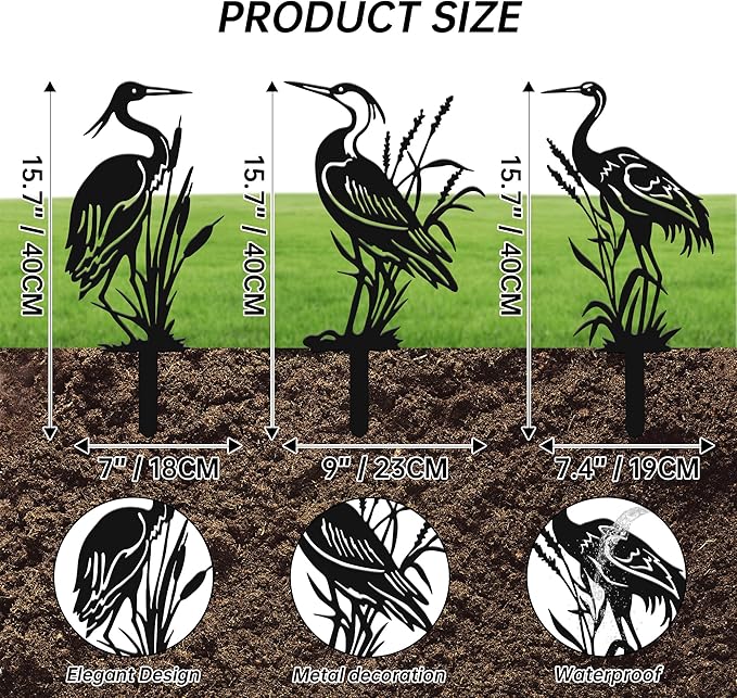 Cranes for Garden,Exquisite Metal Yard Decor Trio: Lifelike Heron Statues Outdoor for Patio & Lawn, Premium Metal Yard Art Gift Set