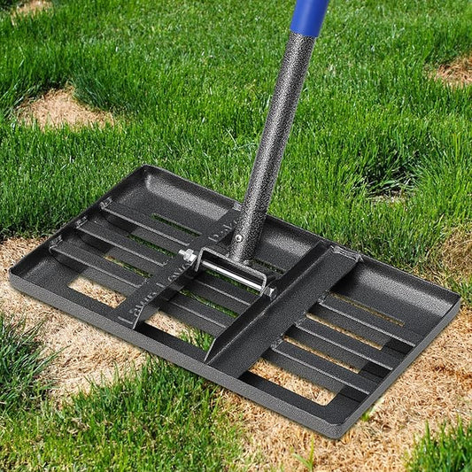 Lawn Leveling Rake, Heavy Duty Lawn Leveler with 17" x 10" Rakes Head Plate No Flipping, Smooth Garss Topsoil Dirt Sand, Metal Ground Leveling Tool with 5 ft Long Handle for Yard Garden Golf Course