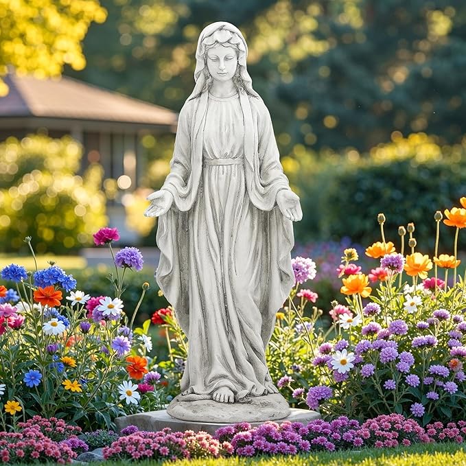 Virgin Mary Statue Outdoor, Large 30 Inch Religious Garden Statue, Blessed Mother Mary Statues Catholic, Durable Weather MGO Stone Sculptures Decor, Lawn Art for Home,Yard,Patio,Forch